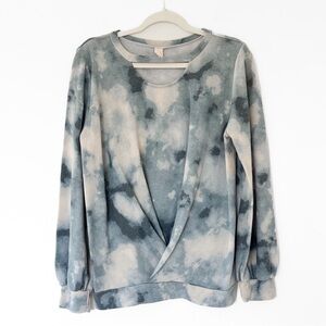 CY Fashion Blue White Tie Dye Twist Front Sweater - Size Medium